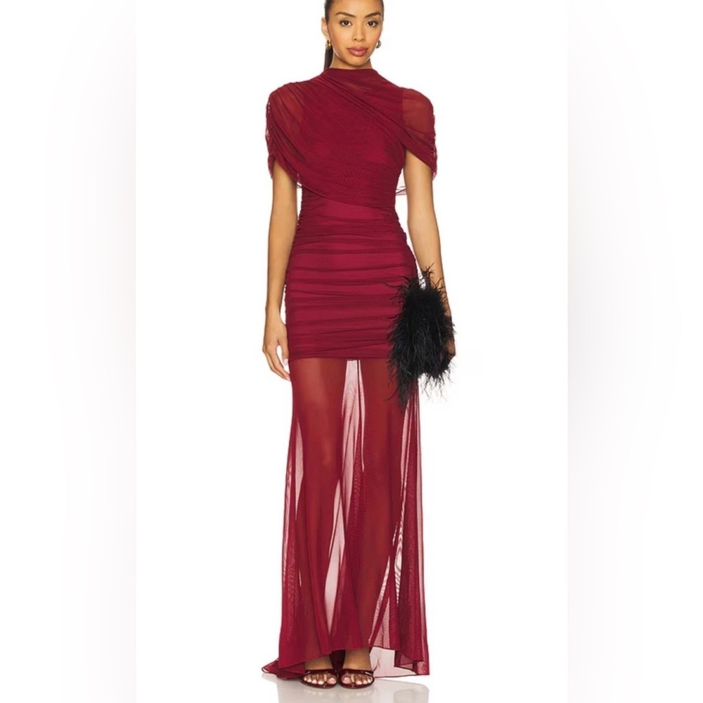 Amanda Uprichard Burgundy Evianna Mesh Gown